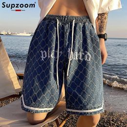 Men's Shorts Supzoom 2023 Arrival Top Fashion Ulzzang Summer Elastic Waist Embroidery Loose Chequered Cowboy Jeans Men