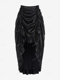 Skirts ROSEGAL Plus Size Gothic Cinched Ruffles Ruched Silky Maxi Skirt Black Elastic Waist Asymmetrical Ankle-Length For Ladies