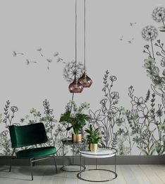Wallpapers Customize Wallpaper Hand Draw Abstract Garden Plants Flowers Self Adhesive Wall Paper Stickers
