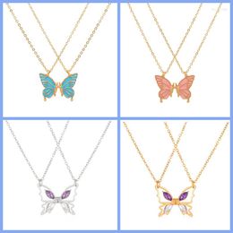 Pendant Necklaces 2 Pcs/Set Colourful Flying Butterfly Necklace Friend Friendship Choker Chain Jewellery Gift For Women Lover Couple