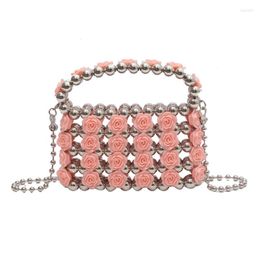 Evening Bags 2023 Fashion Small Flower Decor Mini Purses For Women Pearl Clutch Bag Handmade Beaded Handbags Shoulder