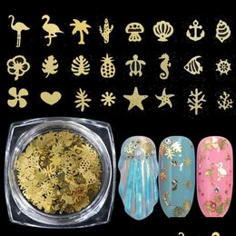 Nail Art Decorations Christmas Mixed Gold Flakes 3D Slice Flowers Music Jewellery Metal Nails Drop Delivery Health Beauty Salon Dhrd1