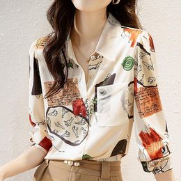 Women's Blouses Geometry Contrasting Colors Women 2023 Spring Fashion Elegant Casual Female Floral Shirt Lady Tops M L XL XXL