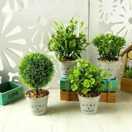 Decorative Flowers Simulation Plant Potting Creative Grass Ball Green Fake Flower Potted Ornaments Home Room Decoration Artificial Bonsai