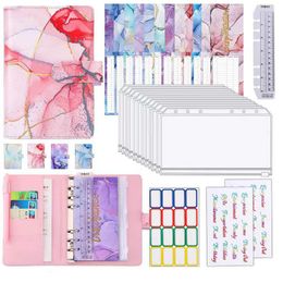 Filing Supplies A6 PU Budget Binder with 12 Pcs Zipper Cash Envelopes Sheets Label Stickers Money Organiser for Saving Budgeting p230706