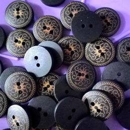 Wooden Buttons 18mm vintage coffee carving 2 holes for handmade Gift Box Scrapbooking Crafts Party Decoration DIY Sewing draw306l