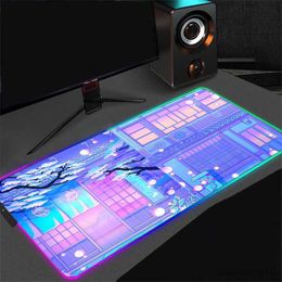 Mouse Pads Wrist Anime Game Mouse Pad Moon Landscape Laptop Keyboard Pad Dsek Mat LED Colour Light Mouse Pad Gamer Gaming R230707