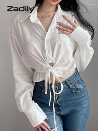 Women's Blouses Zadily 2023 Summer Women White Shirts Sexy Long Sleeve Button Up Bandage Ladies Crop Tops Fashion Female Clothing Blouse