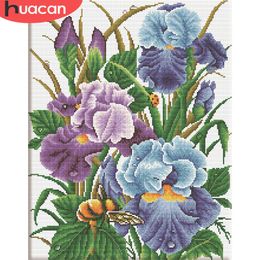 Curtains Huacan Embroidery Iris Flower Kits Cross Set Needlework White Canvas Diy Home Decoration 14ct 40x50cm