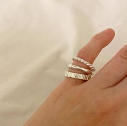 Cluster Rings Japanese Minimalist Cool Online Celebrity 925 Sterling Silver Ring Korean Shiny Side Forefinger Little Finger