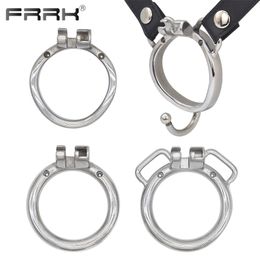 Adult Toys FRRK K01 K02 K03 K04 Metal Penis Rings for Chastity Cage Uses Builtin Lock Strap PU Belt 40mm 45mm 50mm 55mm Sex Shop 230706