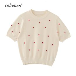 Women's T-Shirt Woman T Shirt Fashion Embroidery Heart Print Women Cotton T-shirt Short Sleeve Summer Tops Female Casual Clothes B-072 230706