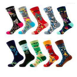 Men's Socks Happy Fashion Unisex Colorful Vintage Oil Painting Creative Cartoon Flower Alphabet Men Women Funny Trend