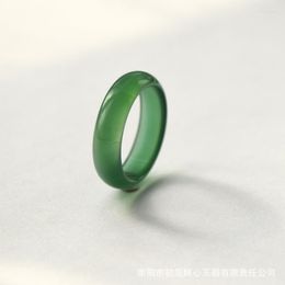 Cluster Rings Natural Green Agate Ring For Men Women With Texture Handmade Brand Jadeite Jade Jewelry Stone