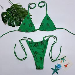 Women's Swimwear Tree Print Sexy Bikini String Swimsuit Bandage Women Beachwear Female Halter Tankini Bathers Swim