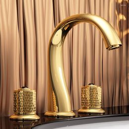 Bathroom Sink Faucets Free Ship GOLD 3 Holes WIDESPREAD LAVATORY WASHBASIN FAUCET Double Handles Knobs Mixer Tap Luxury Style