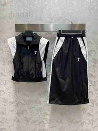 Two Piece Dress Designer 2023 summer Women Tracksuits sportsuit Stand-up collar sleeveless jacket elastic waist pack hip skirt print sport Tracksuit hoodies suit 11