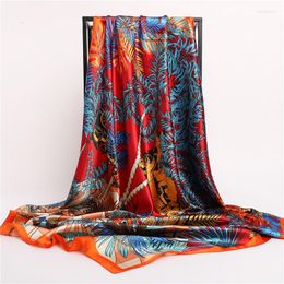 Scarves 90X90 Luxury Sunscreen Square 2023 Bandanna Fashion Kerchief Female Silk Four Seasons Print Shawl Muslim Scarf Headscarf