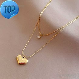 14K golden love pendant steel necklace female ins simple neck chain niche design sense student jewelry