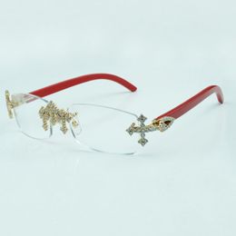 Cross diamond glasses frames 3524012 with natural red wood sticks and 56mm clear lens