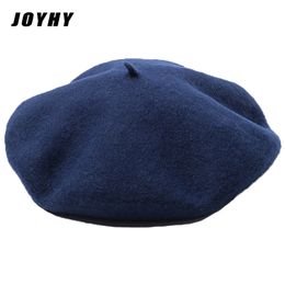 JOYHY Men's Artist French Style Beret Caps 100% Soft Wool Solid Color Womens Large Size Black Navy Blue Baret Flat Hats Beanie