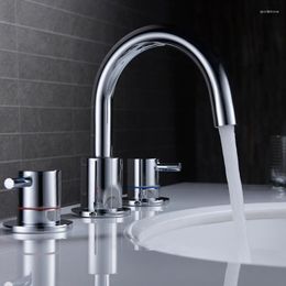 Bathroom Sink Faucets Luxury Chrome Brass Faucet Three Holes Two Handles Basin Mixer Top Quality Cold