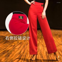 Stage Wear And Summer Female Latin Dance Social Pants National Standard Straight Tube Wide Leg High Waist 007