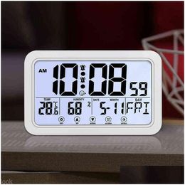 Wall Clocks Large Number Electronic Clock Temperature Humidity Display Sn Alarm Hanging/Desktop Digital Battery Powered H1230 Drop D Dhnja