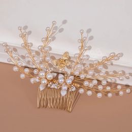 Exquisite Hair Combs Wedding Pearls Hair Clips Hair Accessories Butterfly Design Gold Colour Luxurious Crystal Headpiece Jewellery