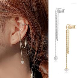 Backs Earrings Long Y2k Ear Bone Clip For Women 1PC Imitation Pearl Chain Hanging Non Piercing Cartilage Orbital Earing Jewelry EF044