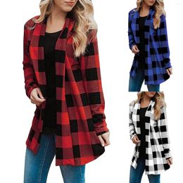 Women's Blouses Vintage Plaid Shirt Women Winter Warm Long Cardigan Outerwear Streetwear 2023 Fashion Female Christmas Tops Cashmere Jacket