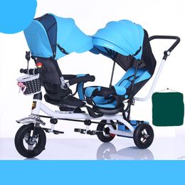 Safety twin baby stroller double seat child tricycle kids bike rotatable seat three wheel light stroller protable convenient pushchair multicolor ba67 C23