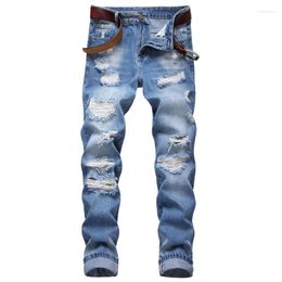 Men's Jeans 2023 Casual Trend Beggar Ripped Straight Slim Non-Stretch Denim Trousers