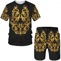 Men's Tracksuits Summer Luxury 3D Printed Two Piece Sets Short Sleeve Tees And Pants Outfits 2 Pc Sport T-shirt Shorts Set