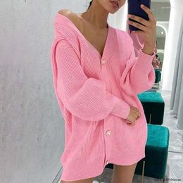 Women's Knits Women Oversized Sweater Cardigan Loose Long Sleeve V Neck Casual Autumn Winter Jumper Black Knitted Ladies Sweaters