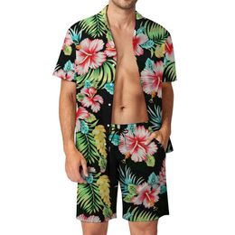 Men's Tracksuits Floral 2PCS Shirts Suits Men Fashion ShirtsShorts Two Piece Sets Hawaii Beach Shirt Vocation Outfits Boy 230707