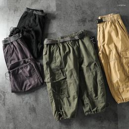 Men's Shorts 2023 Summer Men Pure Cotton Cropped Trousers Solid Colour Loose Casual Multi Pocket Overalls Short Pants Workwear