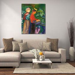 Abstract Figurative Art on Canvas Girls Watering Flowers Edvard Munch Handmade Oil Painting Modern Decor