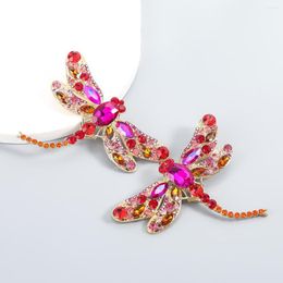 Stud Earrings Fashion Luxury Glass Dragonfly Big For Women Exaggerated Rhinestone Charm Party Jewelry Accessories