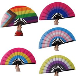 NEW NEW Rainbow Folding Fans LGBT Colourful Hand-Held Fan for Women Men Pride Party Decoration Music Festival Events Dance Rave Wholesale 0708