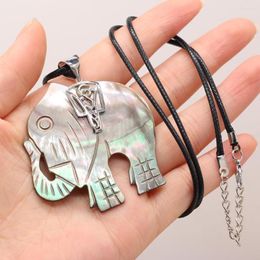 Pendant Necklaces Natural Shell Alloy Necklace Elephant Shape Exquisite Jewelry For Woman Leather Rope 55 5cm 50x50mm