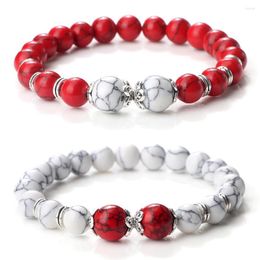 Strand Charm Handmade Elastic Bracelet Men Natural Stone Beads Red White Pine Bracelets Rope Women Couple Friendship Yoga Jewellery Gifts