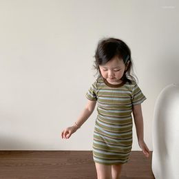Girl Dresses Children Dress Girls Striped Short Sleeved 2023 Summer Korean Style Fashionable Casual Slim Simple