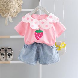 Clothing Sets Summer Baby Girls Children Kids Cotton T Shirt Denim Shorts Casual Cute 2 Piece Bron Infant Clothes Outfit