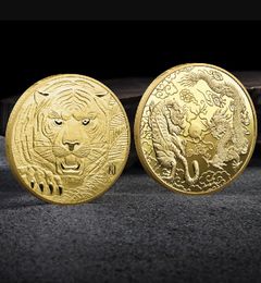 Arts and Crafts Dragon and Tiger Commemorative Medal 3D Relief Metal Gold and Silver Commemorative Medal
