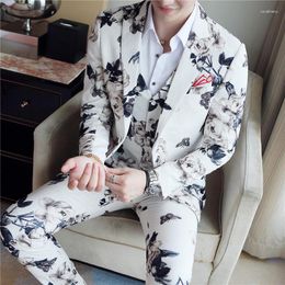 Men's Suits (Jacket Vest Pants) High-end Brand Fashion Printing Groom Wedding Dress Suit Banquet Stage Performance Mens Casual