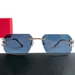 2023 LUXURY Concise Business Rimless Sunglasses Men UV400 Unisex Lightweight Pure-Titanium Big Square Gradient Lens for Goggles 56-18-140 fullset design case0383s
