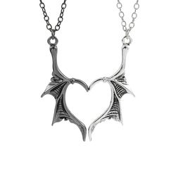 Devil Wings Couple Necklace Gothic Vintage Punk Hip Hop Wind Heart Shaped Pendant Ornament