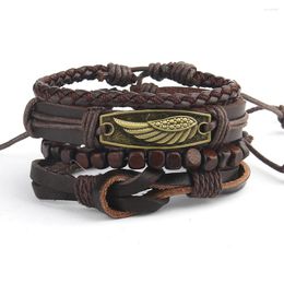 Charm Bracelets 2023 Fashion Jewelry Handmade Weave Multilayer Wing Leather Bracelet Vintage Cuff Adjustable Men Pulsera Hombre