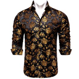 Men's Dress Shirts Casual Men Shirt Luxury Gold Floral Black Clothing Purple Red Blue Social Tuxedo DiBanGu 230707